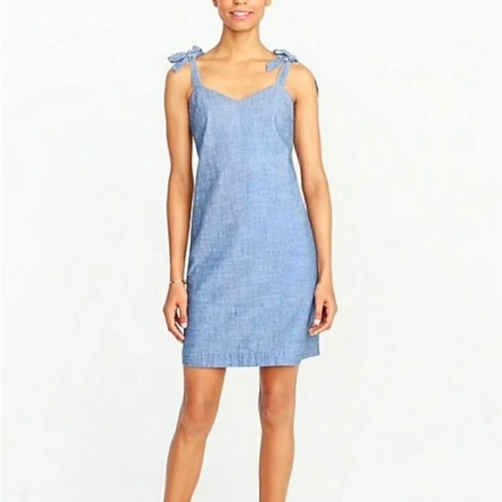 J. Crew Blue Chambray Tie Shoulder Mini Dress Size Large